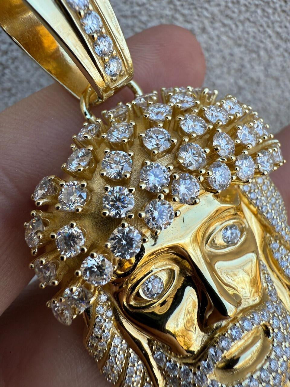 MOISSANITE Tito Biggie Smalls Kufi Jesus Piece Pendant - 14k Gold Vermeil 925 Silver - 3 Sizes 1"-2.5"