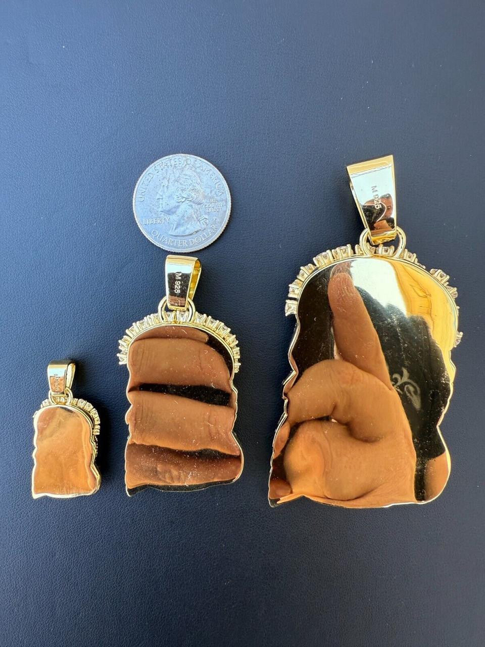 MOISSANITE Tito Biggie Smalls Kufi Jesus Piece Pendant - 14k Gold Vermeil 925 Silver - 3 Sizes 1"-2.5"