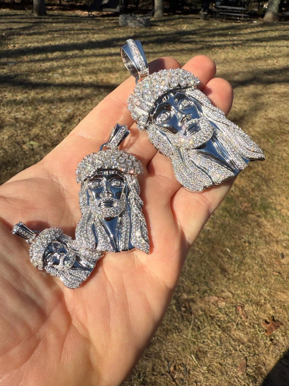 MOISSANITE Tito Biggie Smalls Kufi Jesus Piece Pendant - 925 Silver - 3 Sizes 1"-2.5"