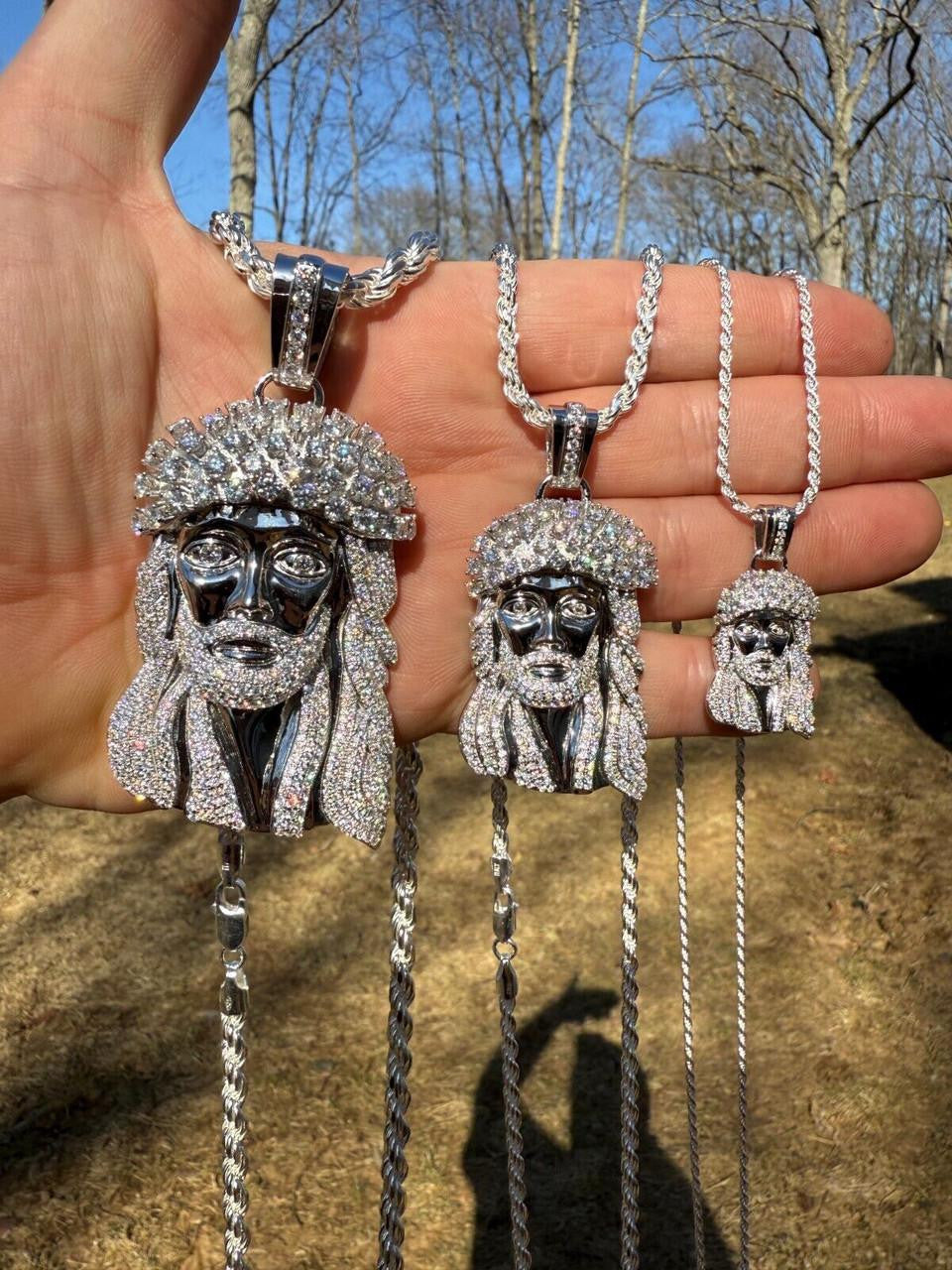 MOISSANITE Tito Biggie Smalls Kufi Jesus Piece Pendant - 925 Silver - 3 Sizes 1"-2.5"