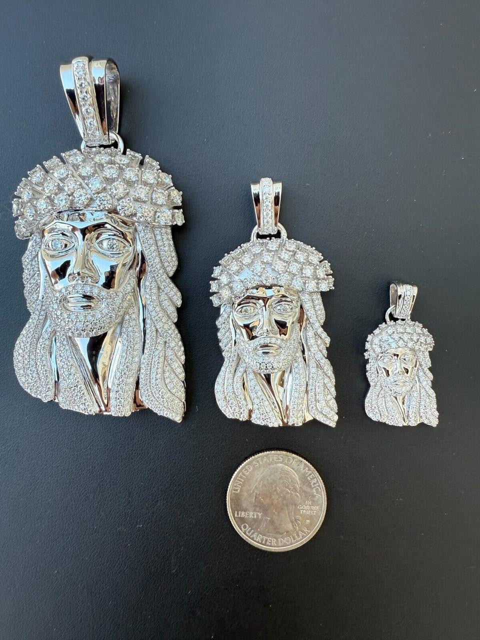 MOISSANITE Tito Biggie Smalls Kufi Jesus Piece Pendant - 925 Silver - 3 Sizes 1"-2.5"
