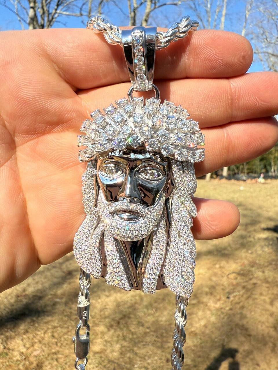 MOISSANITE Tito Biggie Smalls Kufi Jesus Piece Pendant - 925 Silver - 3 Sizes 1"-2.5"