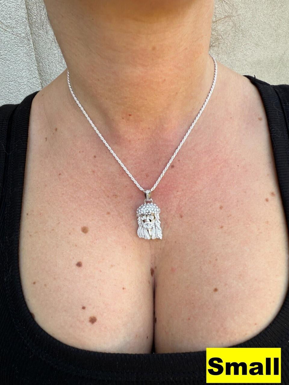 MOISSANITE Tito Biggie Smalls Kufi Jesus Piece Pendant - 925 Silver - 3 Sizes 1"-2.5"