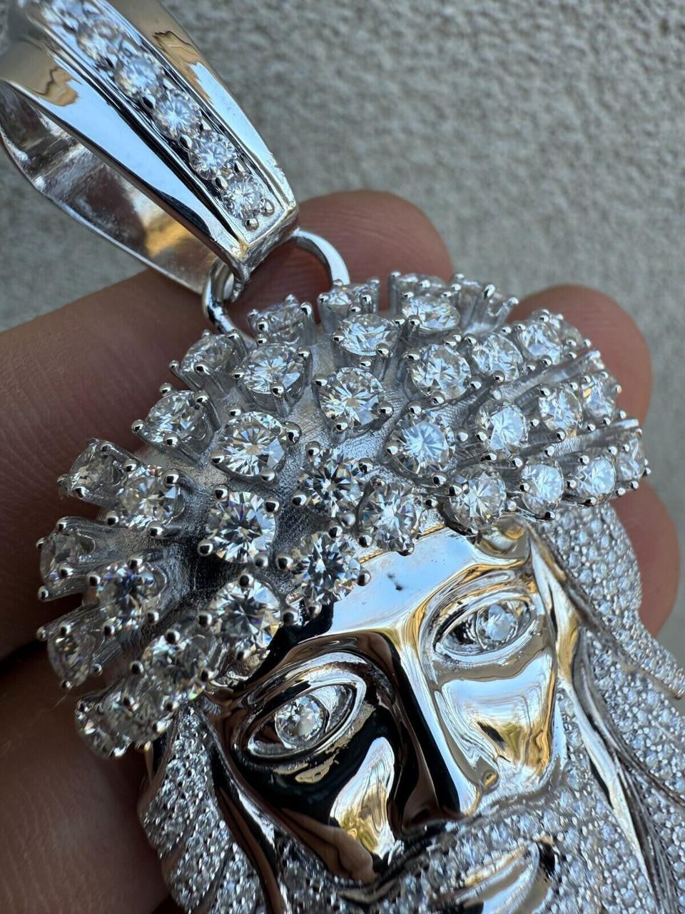MOISSANITE Tito Biggie Smalls Kufi Jesus Piece Pendant - 925 Silver - 3 Sizes 1"-2.5"