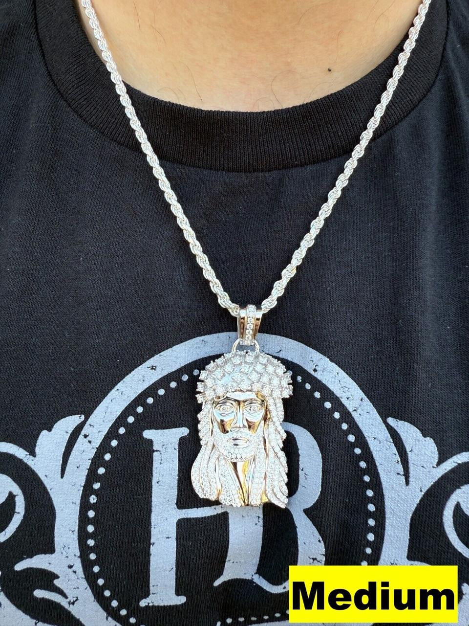 MOISSANITE Tito Biggie Smalls Kufi Jesus Piece Pendant - 925 Silver - 3 Sizes 1"-2.5"