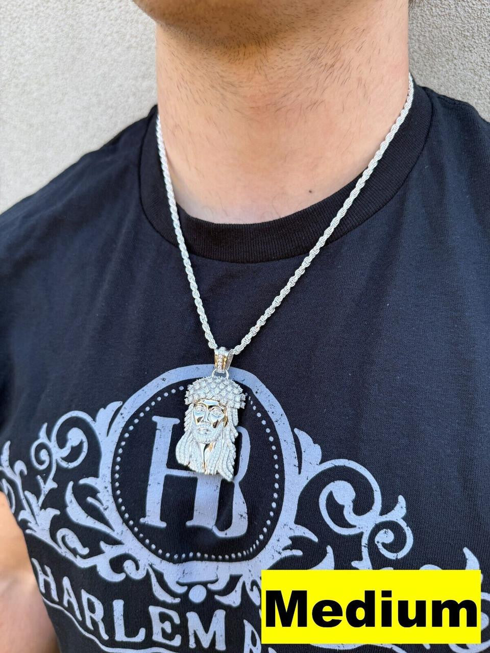 MOISSANITE Tito Biggie Smalls Kufi Jesus Piece Pendant - 925 Silver - 3 Sizes 1"-2.5"
