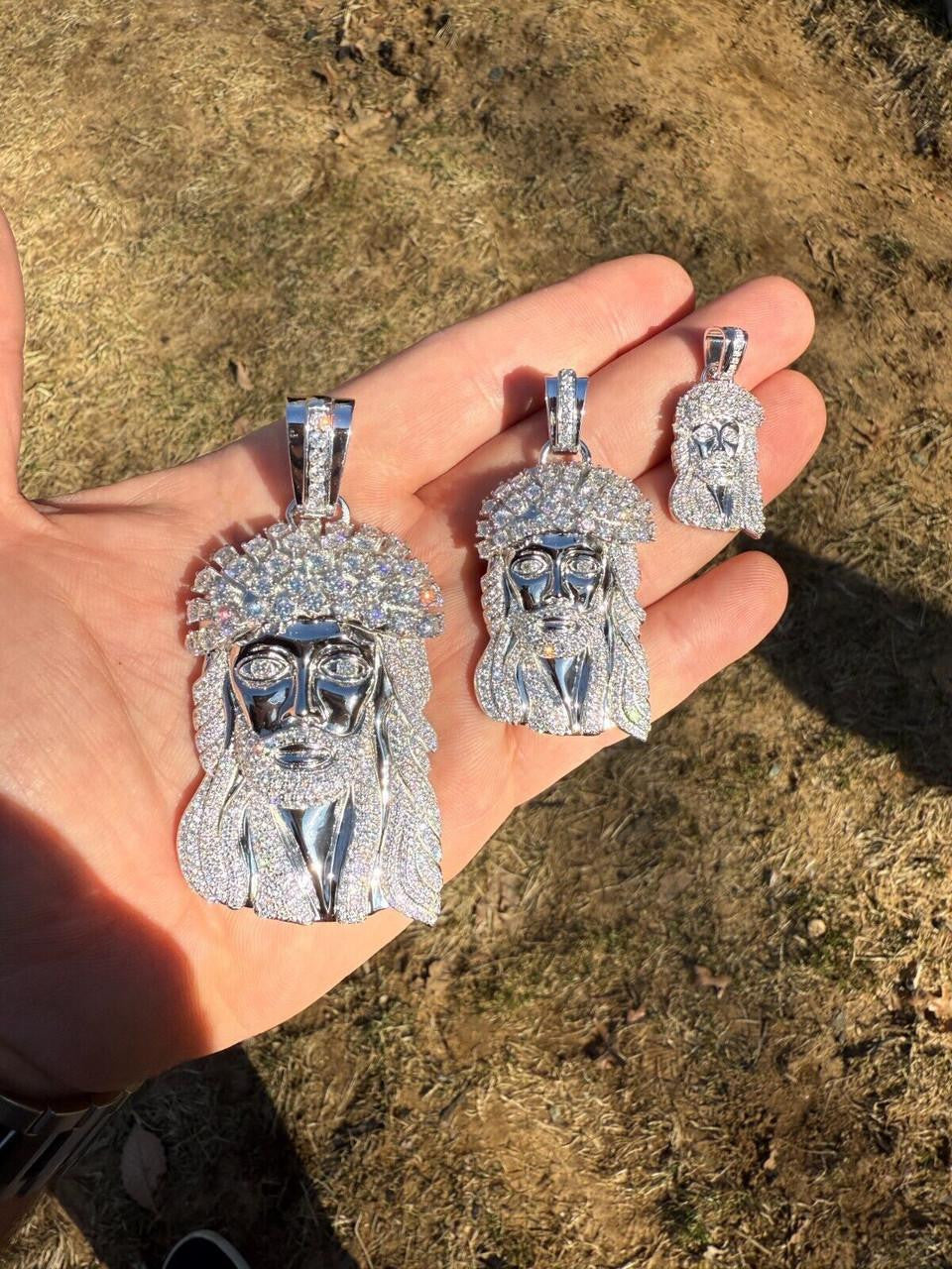 MOISSANITE Tito Biggie Smalls Kufi Jesus Piece Pendant - 925 Silver - 3 Sizes 1"-2.5"