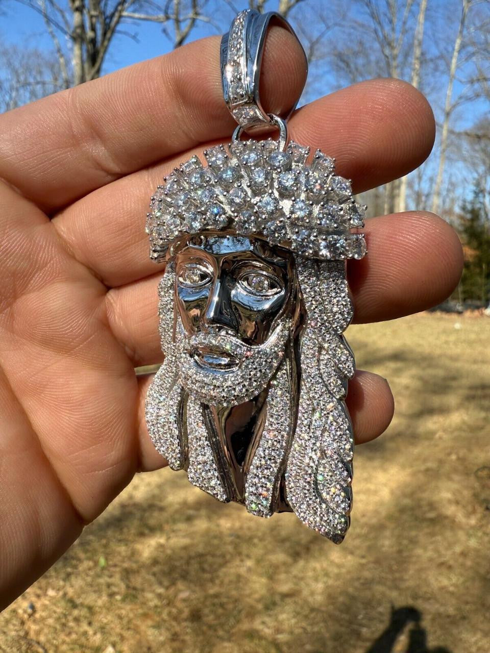 MOISSANITE Tito Biggie Smalls Kufi Jesus Piece Pendant - 925 Silver - 3 Sizes 1"-2.5"