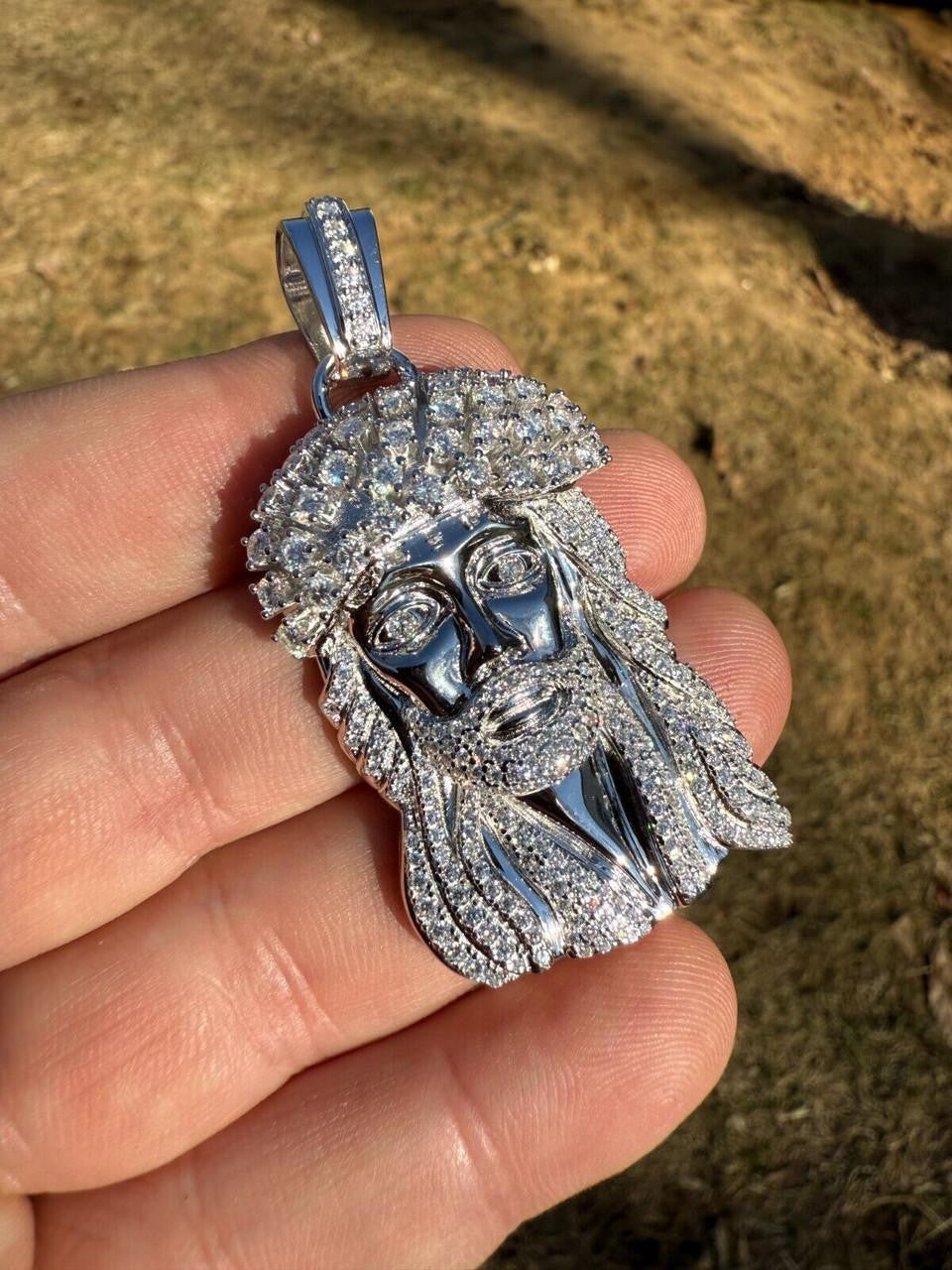 MOISSANITE Tito Biggie Smalls Kufi Jesus Piece Pendant - 925 Silver - 3 Sizes 1"-2.5"