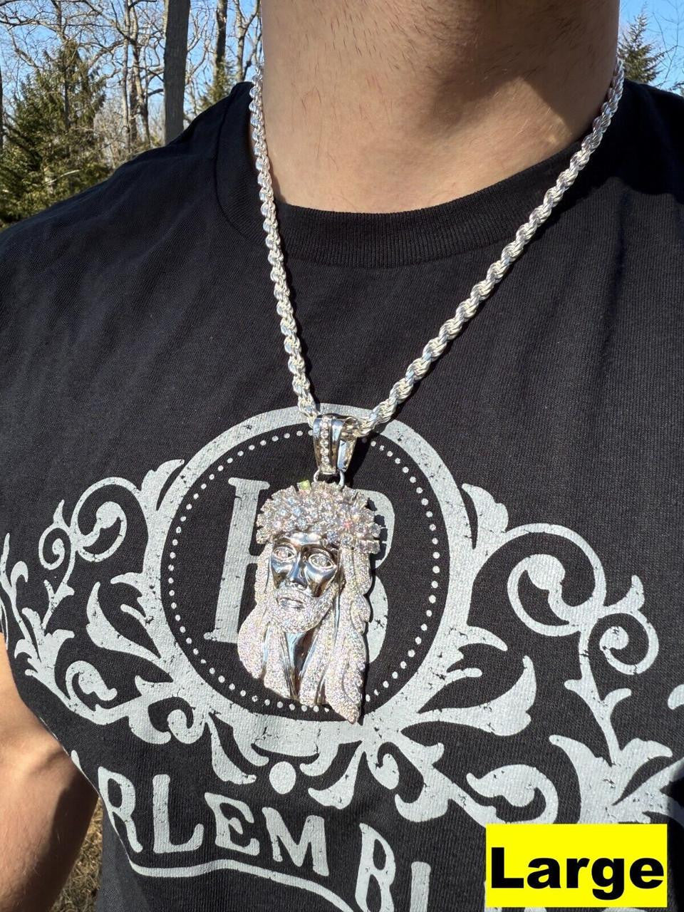 MOISSANITE Tito Biggie Smalls Kufi Jesus Piece Pendant - 925 Silver - 3 Sizes 1"-2.5"