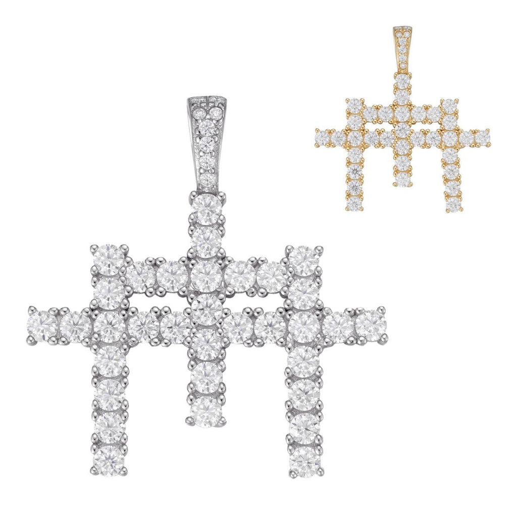 MOISSANITE Triple Cross Hip Hop Pendant - 14k Yellow Gold Vermeil Or 925 Silver - Small 1.5"