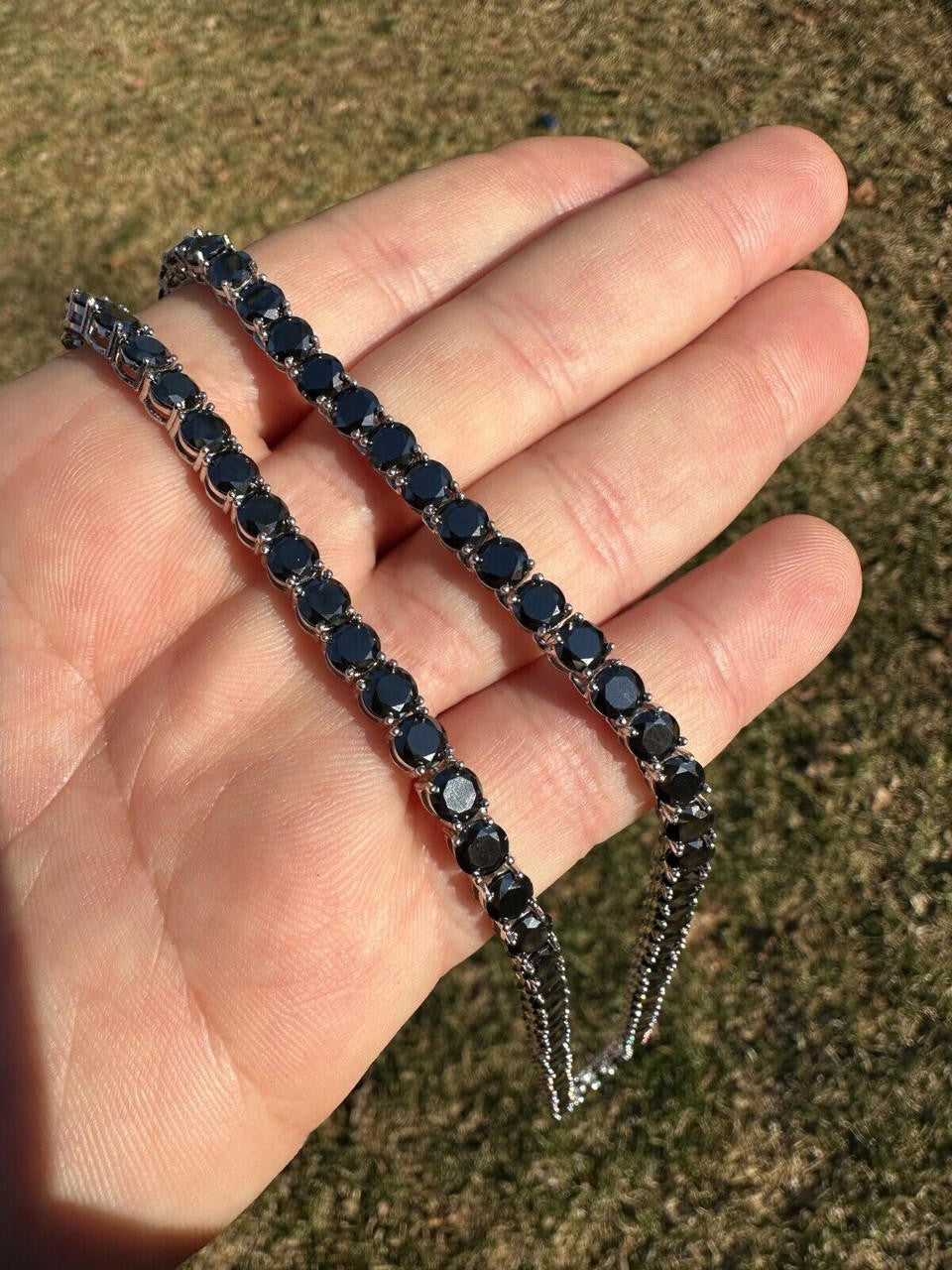 Real Black MOISSANITE 5mm Tennis Chain 925 Silver Iced Necklace Pass Tester