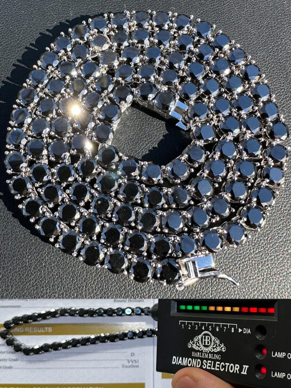 Real Black MOISSANITE 5mm Tennis Chain 925 Silver Iced Necklace Pass Tester