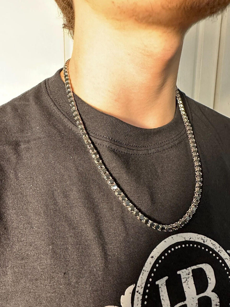 Real Black MOISSANITE 5mm Tennis Chain 925 Silver Iced Necklace Pass Tester