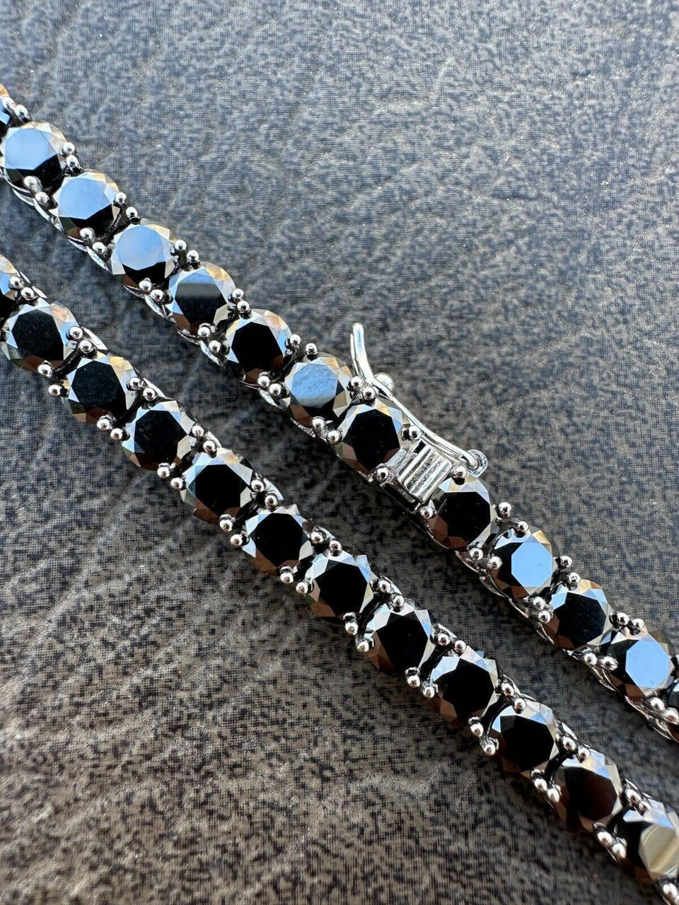 Real Black MOISSANITE 5mm Tennis Chain 925 Silver Iced Necklace Pass Tester