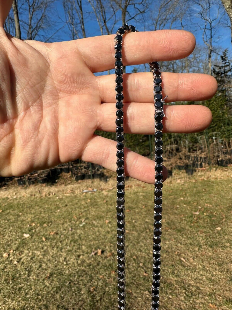 Real Black MOISSANITE 5mm Tennis Chain 925 Silver Iced Necklace Pass Tester