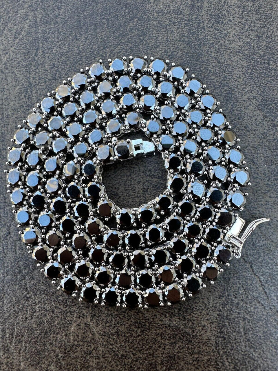 Real Black MOISSANITE 5mm Tennis Chain 925 Silver Iced Necklace Pass Tester