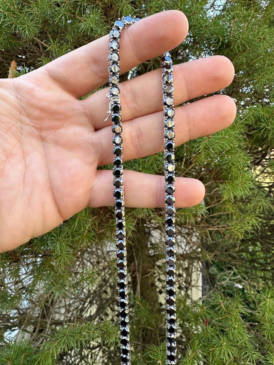 Real Black MOISSANITE 5mm Tennis Chain 925 Silver Iced Necklace Pass Tester