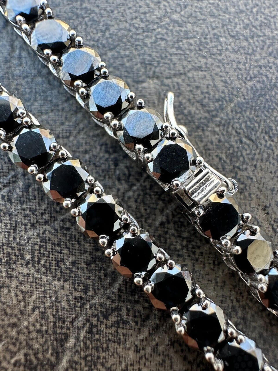 Real Black MOISSANITE 5mm Tennis Chain 925 Silver Iced Necklace Pass Tester