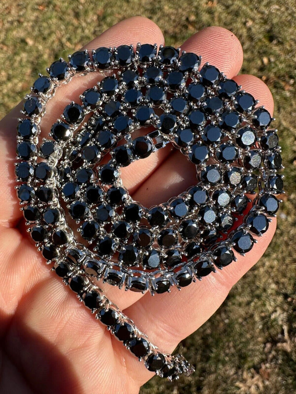 Real Black MOISSANITE 5mm Tennis Chain 925 Silver Iced Necklace Pass Tester