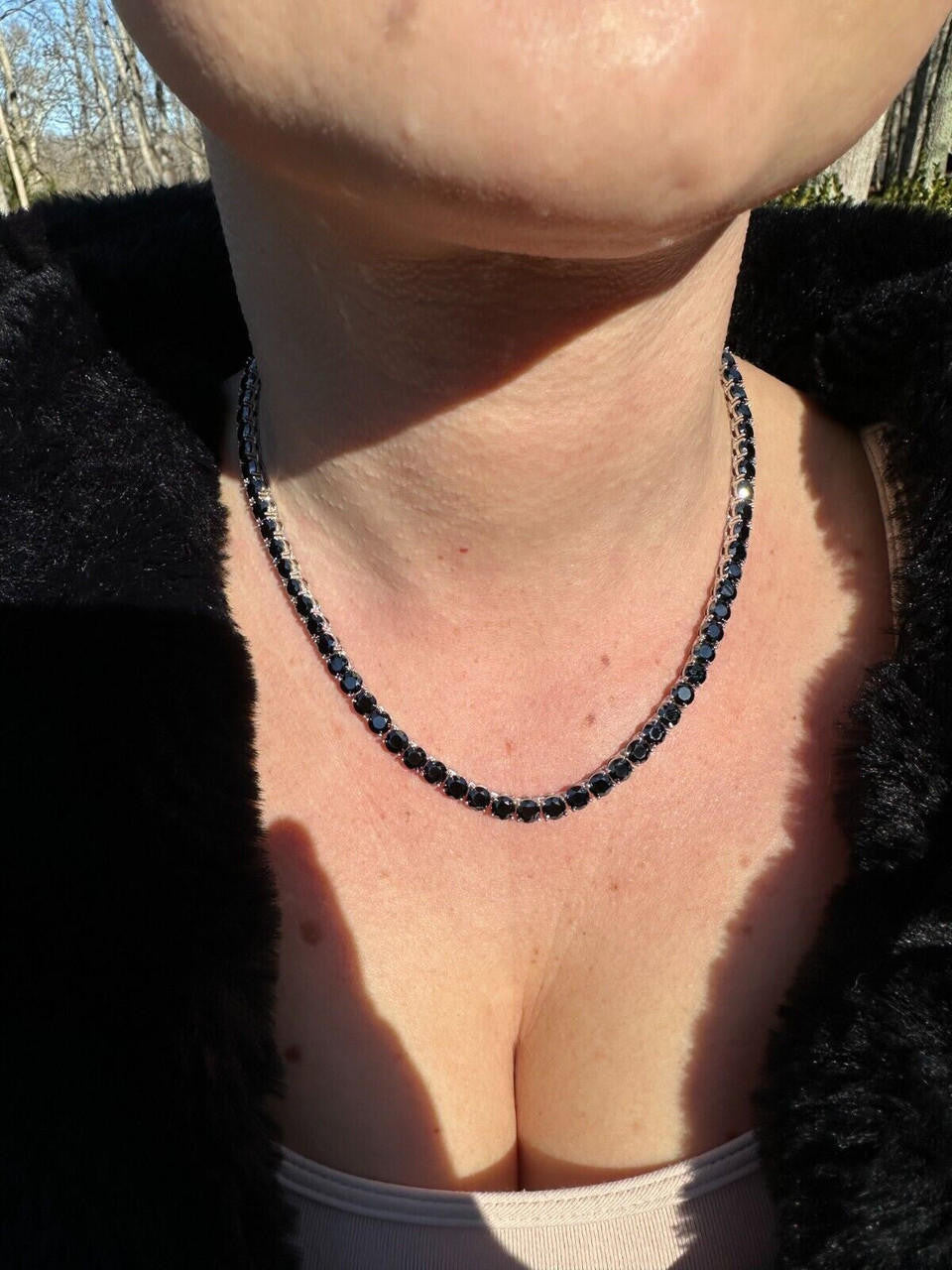 Real Black MOISSANITE 5mm Tennis Chain 925 Silver Iced Necklace Pass Tester