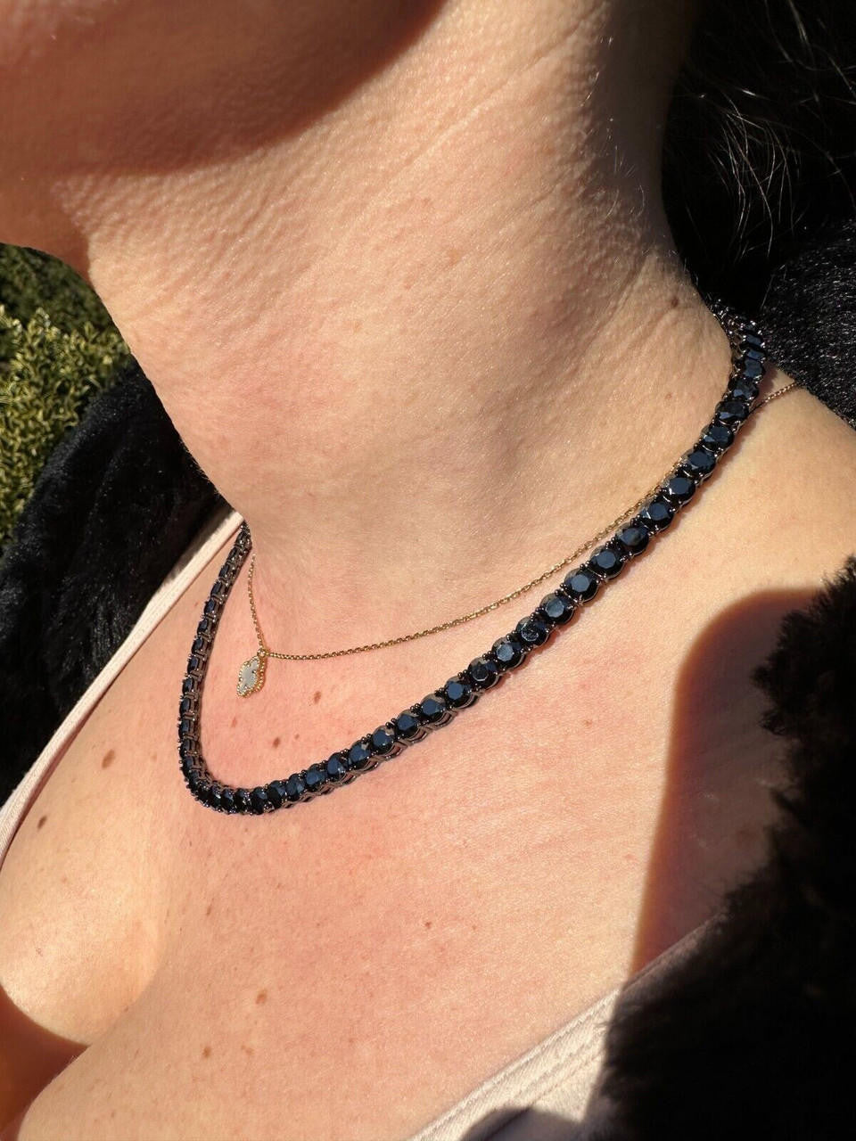 Black MOISSANITE Tennis Chain Necklace Iced Out - Black Rhodium Over 925 Silver - 5mm - 16"-28"
