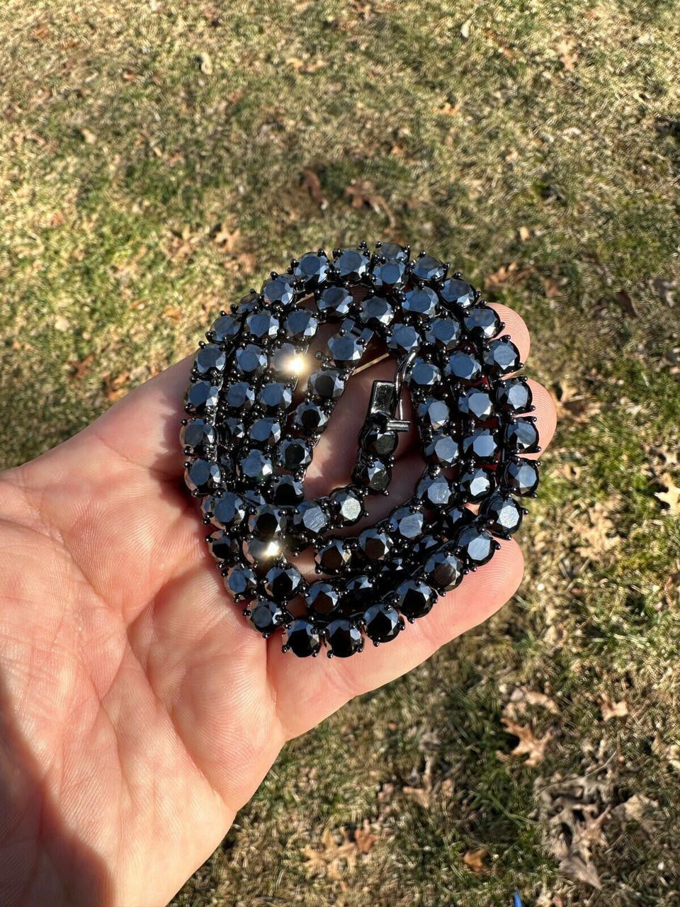 Black Moissanite Tennis Chain Necklace Iced Out - Black Rhodium Over 925 Silver - 7mm - 16"-28"