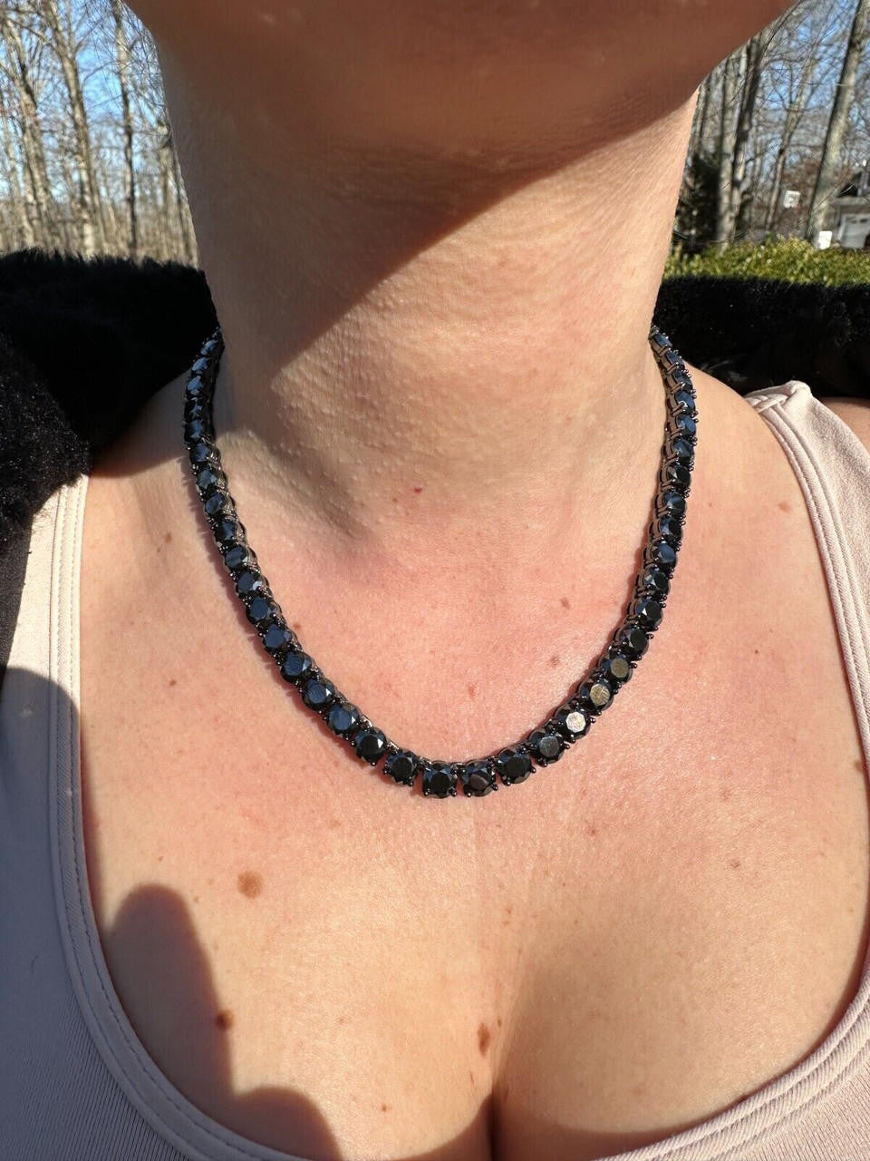 Black Moissanite Tennis Chain Necklace Iced Out - Black Rhodium Over 925 Silver - 7mm - 16"-28"