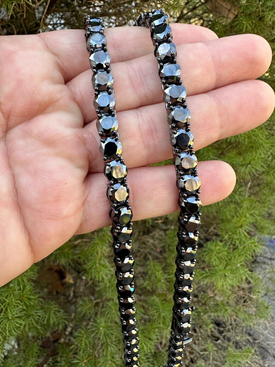 Black Moissanite Tennis Chain Necklace Iced Out - Black Rhodium Over 925 Silver - 7mm - 16"-28"