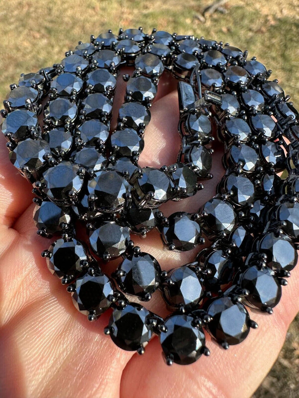 Black Moissanite Tennis Chain Necklace Iced Out - Black Rhodium Over 925 Silver - 7mm - 16"-28"