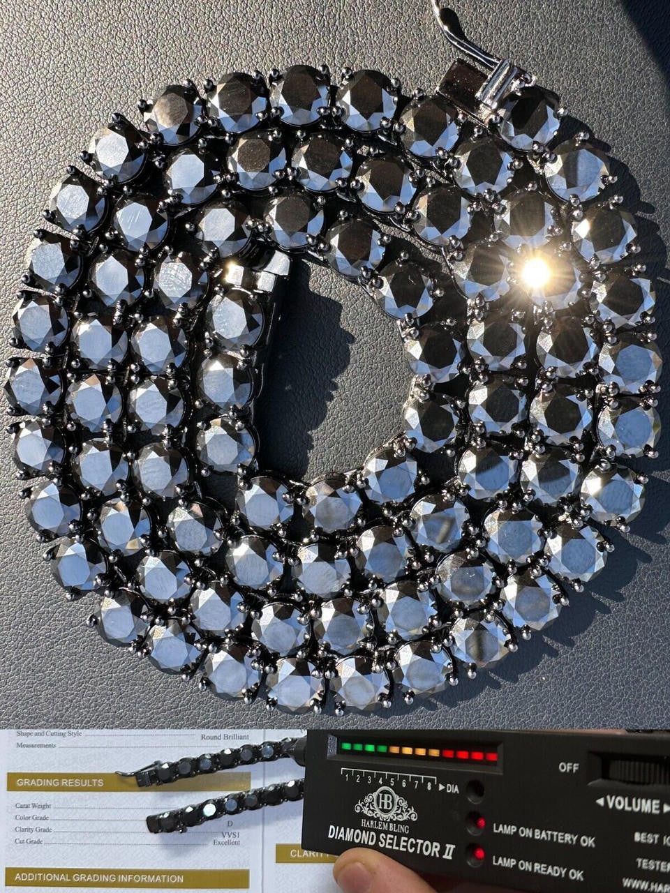 Black Moissanite Tennis Chain Necklace Iced Out - Black Rhodium Over 925 Silver - 7mm - 16"-28"