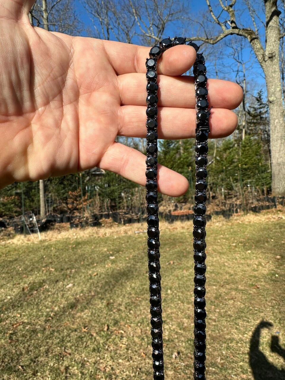 Black Moissanite Tennis Chain Necklace Iced Out - Black Rhodium Over 925 Silver - 7mm - 16"-28"