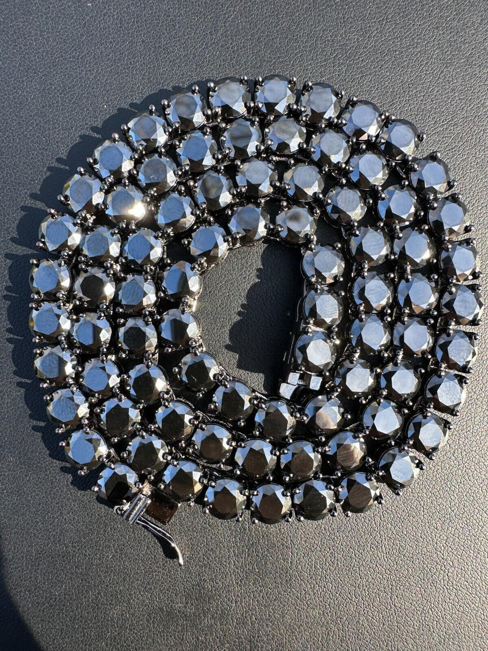 Black Moissanite Tennis Chain Necklace Iced Out - Black Rhodium Over 925 Silver - 7mm - 16"-28"