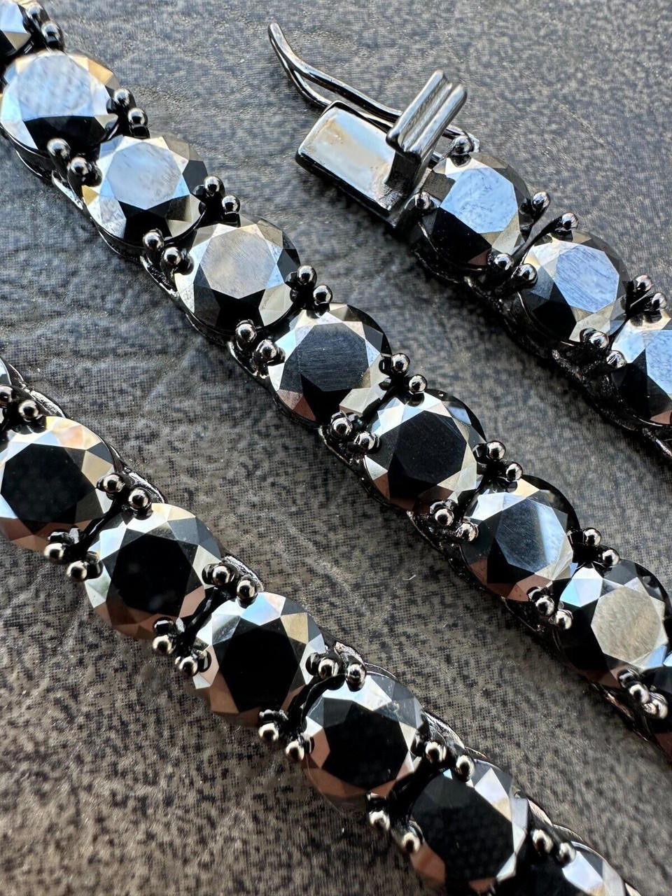 Black Moissanite Tennis Chain Necklace Iced Out - Black Rhodium Over 925 Silver - 7mm - 16"-28"