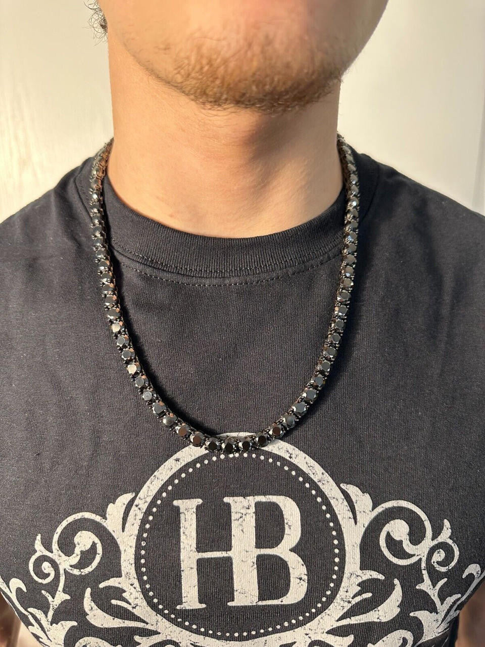 Black Moissanite Tennis Chain Necklace Iced Out - Black Rhodium Over 925 Silver - 7mm - 16"-28"