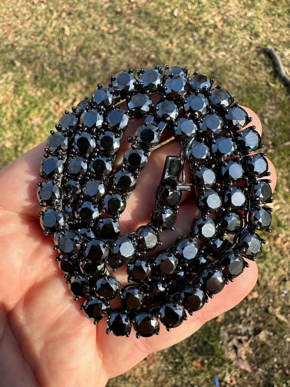 Black Moissanite Tennis Chain Necklace Iced Out - Black Rhodium Over 925 Silver - 7mm - 16"-28"