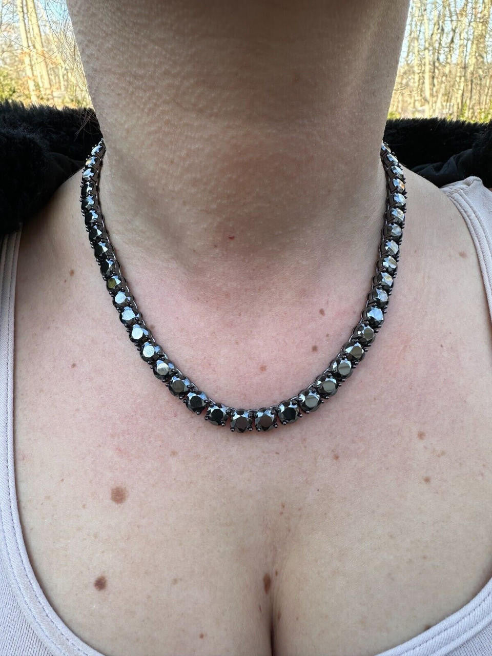 Black Moissanite Tennis Chain Necklace Iced Out - Black Rhodium Over 925 Silver - 7mm - 16"-28"