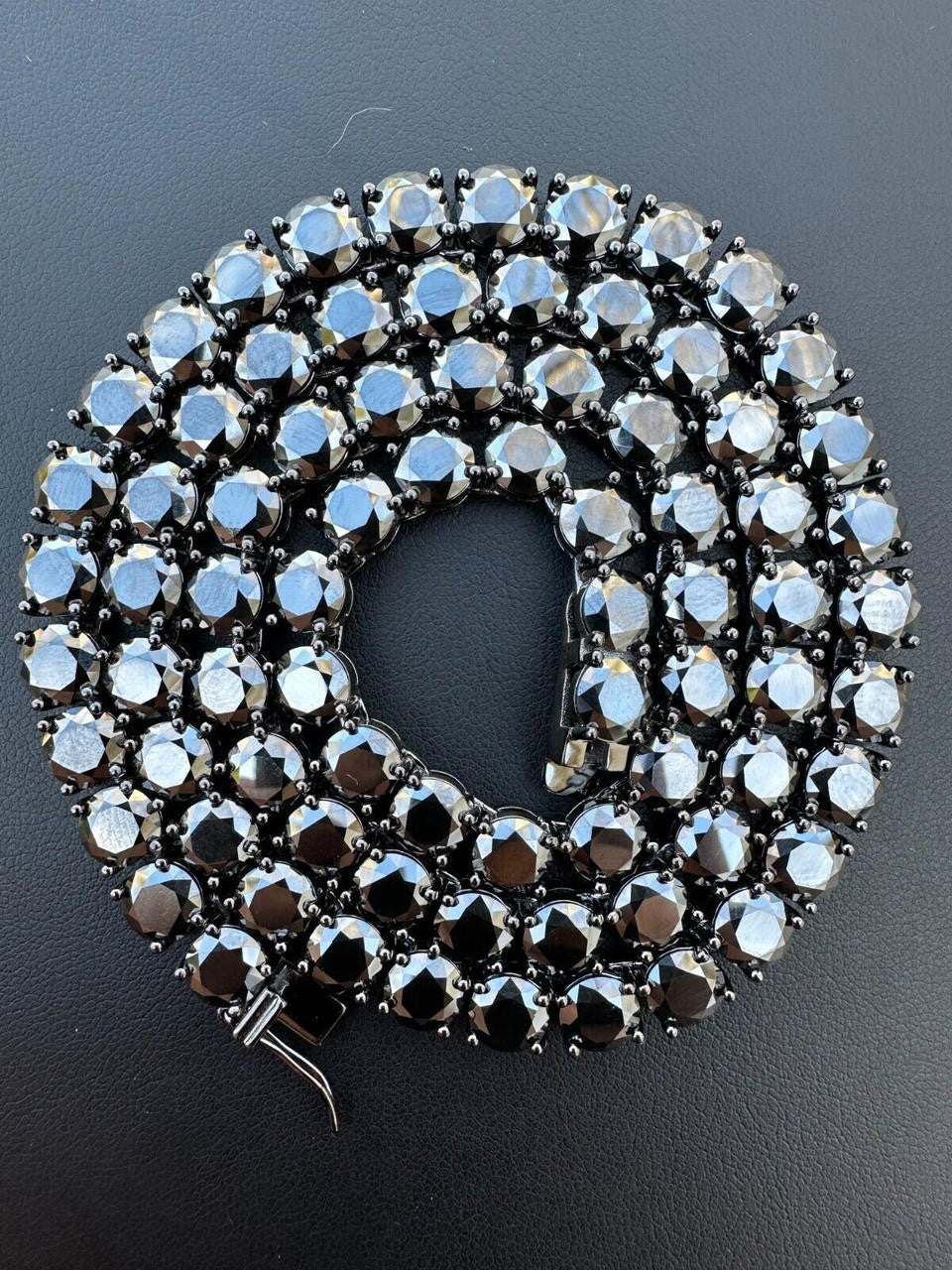 Black Moissanite Tennis Chain Necklace Iced Out - Black Rhodium Over 925 Silver - 7mm - 16"-28"