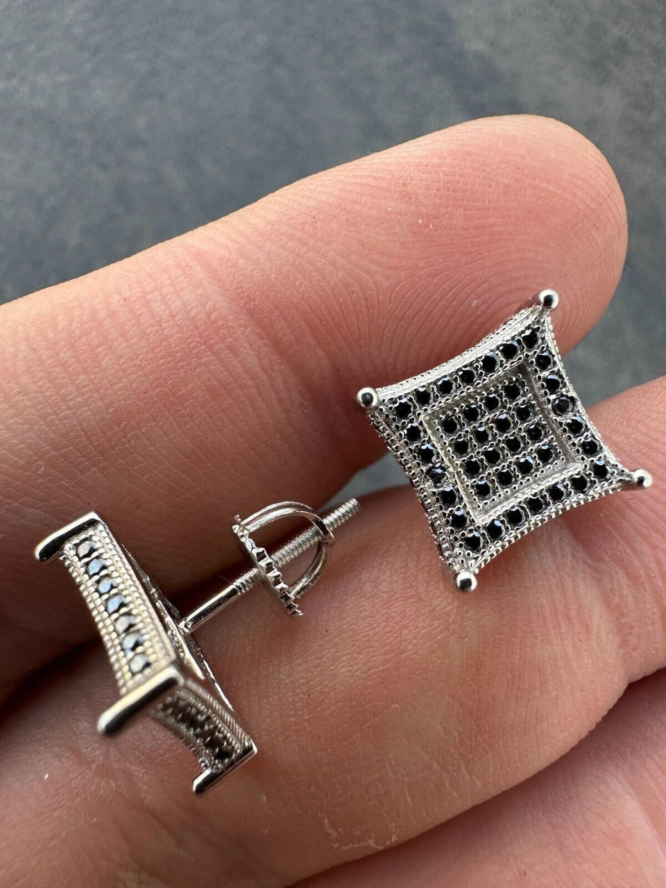 Black MOISSANITE 3D Kite Classic Iced Out Earrings - 925 Silver - 11mm