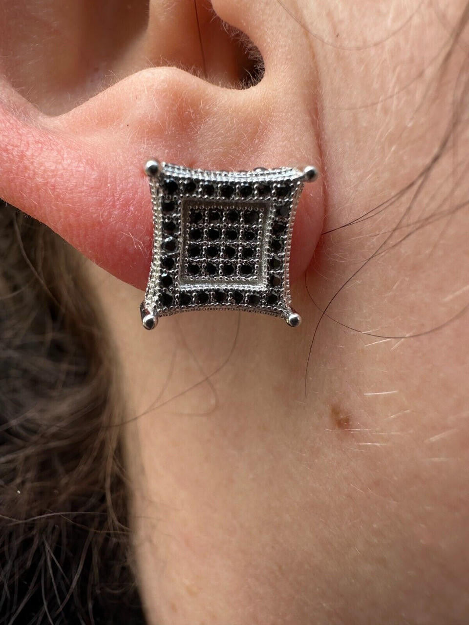 Black MOISSANITE 3D Kite Classic Iced Out Earrings - 925 Silver - 11mm