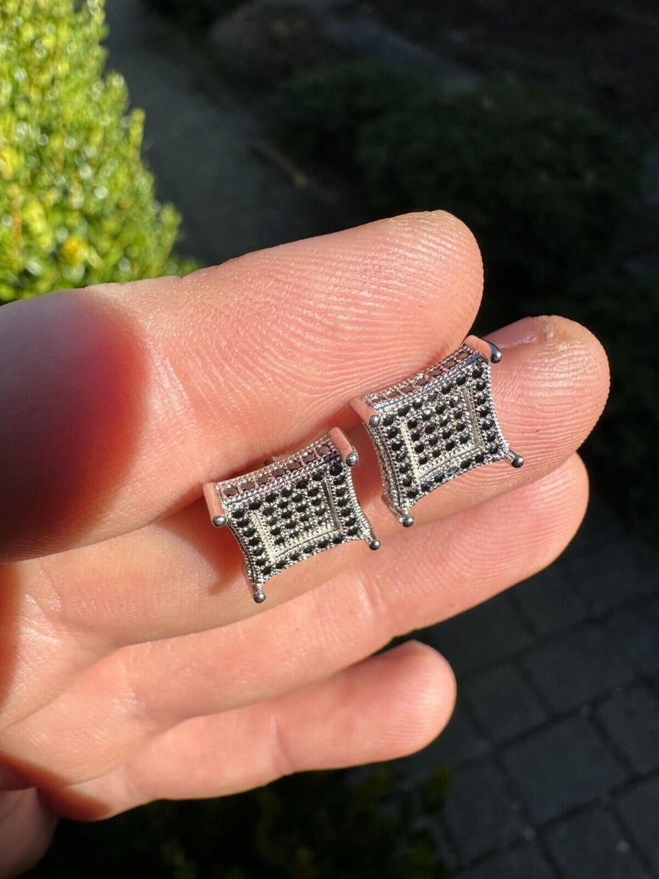 Black MOISSANITE 3D Kite Classic Iced Out Earrings - 925 Silver - 11mm