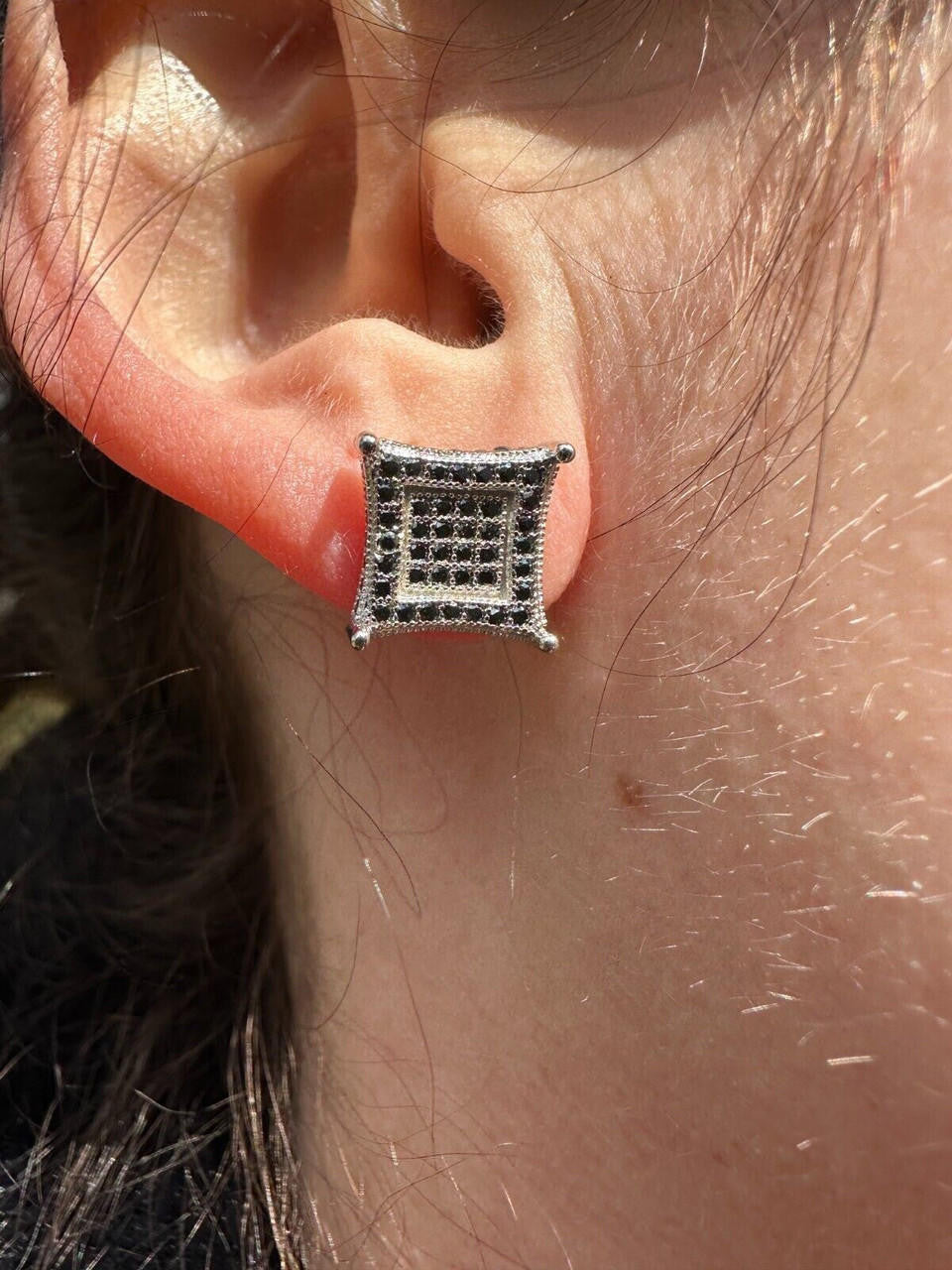 Black MOISSANITE 3D Kite Classic Iced Out Earrings - 925 Silver - 11mm
