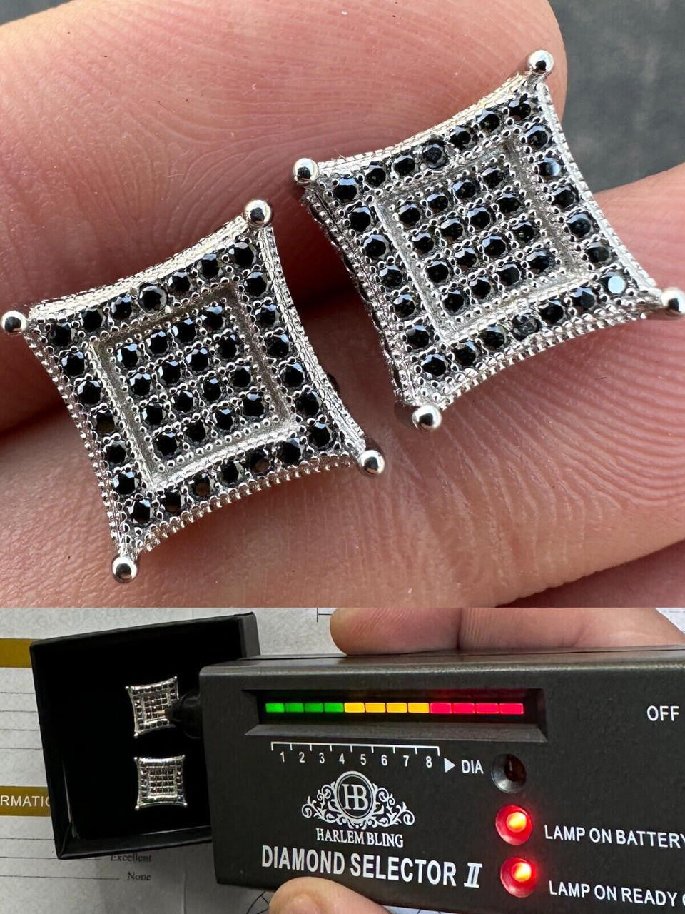 Black MOISSANITE 3D Kite Classic Iced Out Earrings - 925 Silver - 11mm