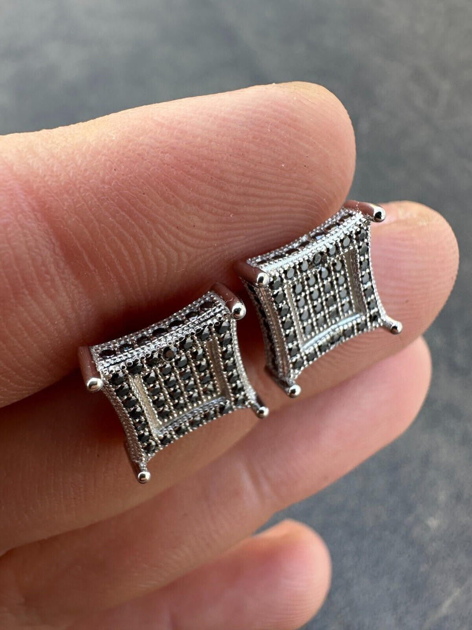 Black MOISSANITE 3D Kite Classic Iced Out Earrings - 925 Silver - 11mm
