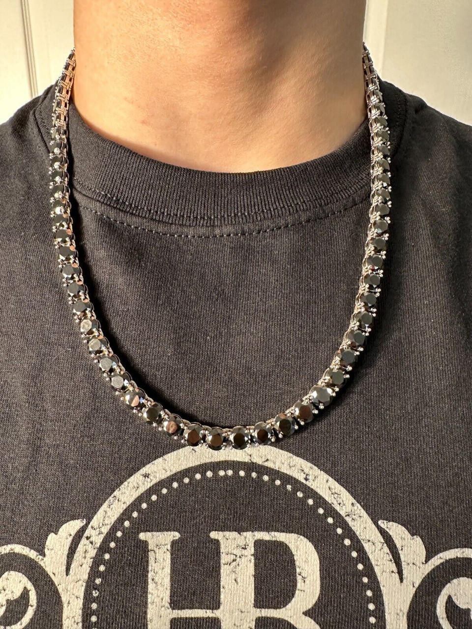 Black MOISSANITE Tennis Chain Necklace Iced Out - 925 Silver - 7mm - 16"-28"