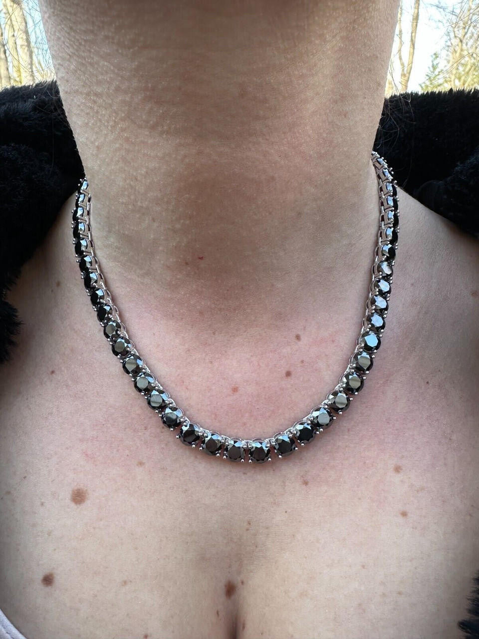 Black MOISSANITE Tennis Chain Necklace Iced Out - 925 Silver - 7mm - 16"-28"