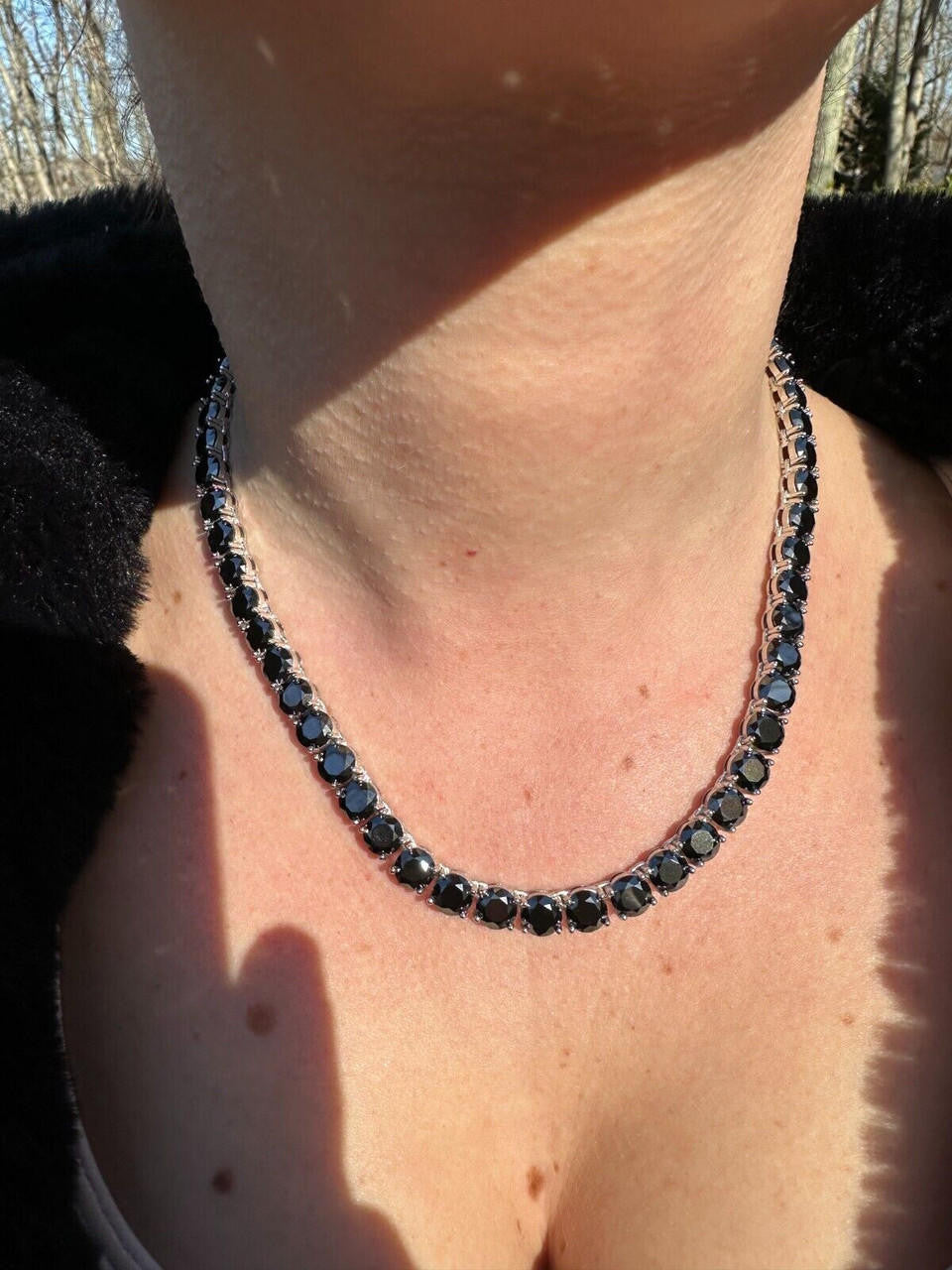 Black MOISSANITE Tennis Chain Necklace Iced Out - 925 Silver - 7mm - 16"-28"