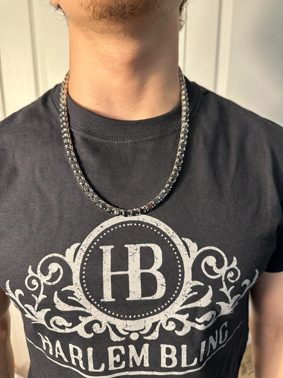Black MOISSANITE Tennis Chain Necklace Iced Out - 925 Silver - 7mm - 16"-28"