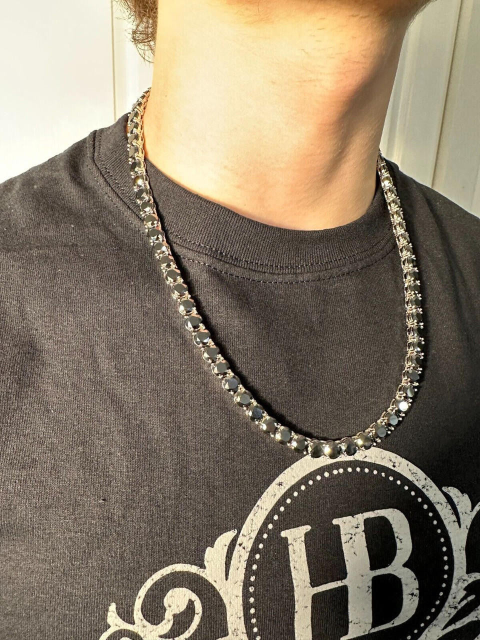 Black MOISSANITE Tennis Chain Necklace Iced Out - 925 Silver - 7mm - 16"-28"