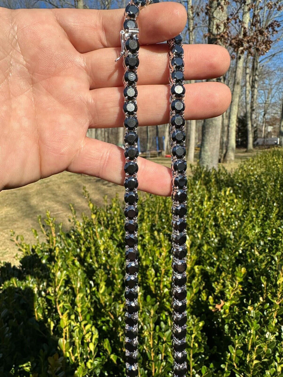 Black MOISSANITE Tennis Chain Necklace Iced Out - 925 Silver - 7mm - 16"-28"